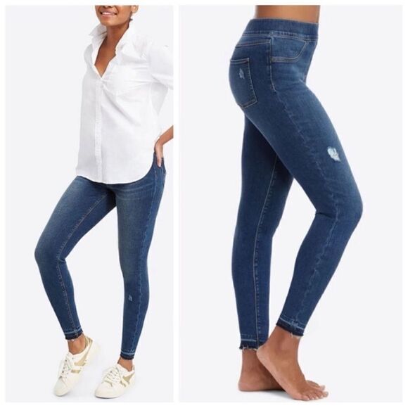 Spanx Shape and Lift high-rise distressed skinny jeans in mid wash Sz XS Petite - Picture 11 of 13